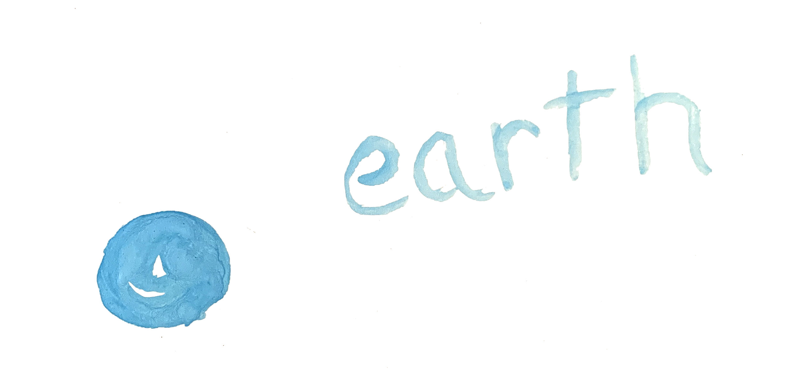 a painted blue dot with earth written to the right